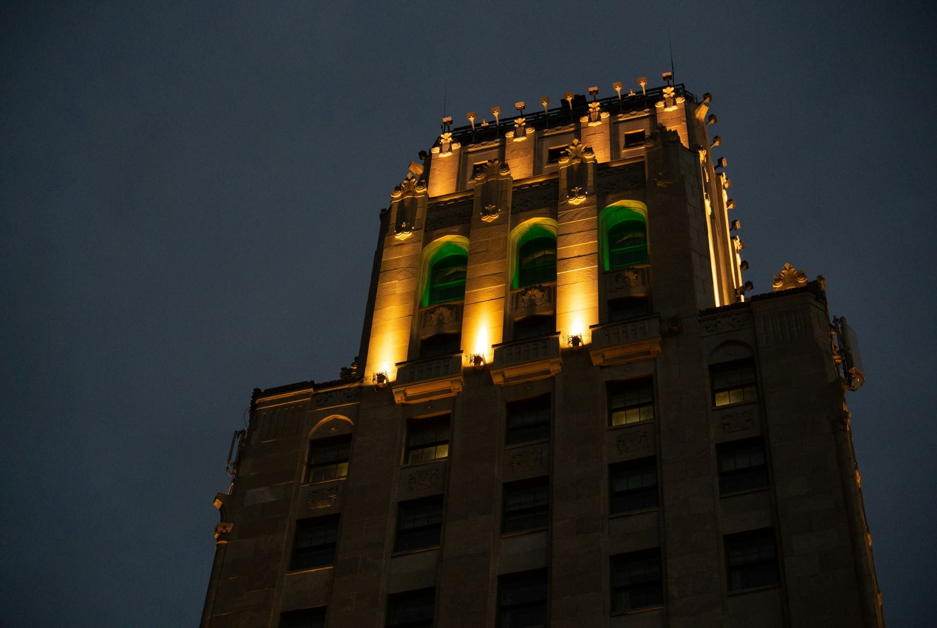 Electrical installation imagery — exterior lighting to a building elevation